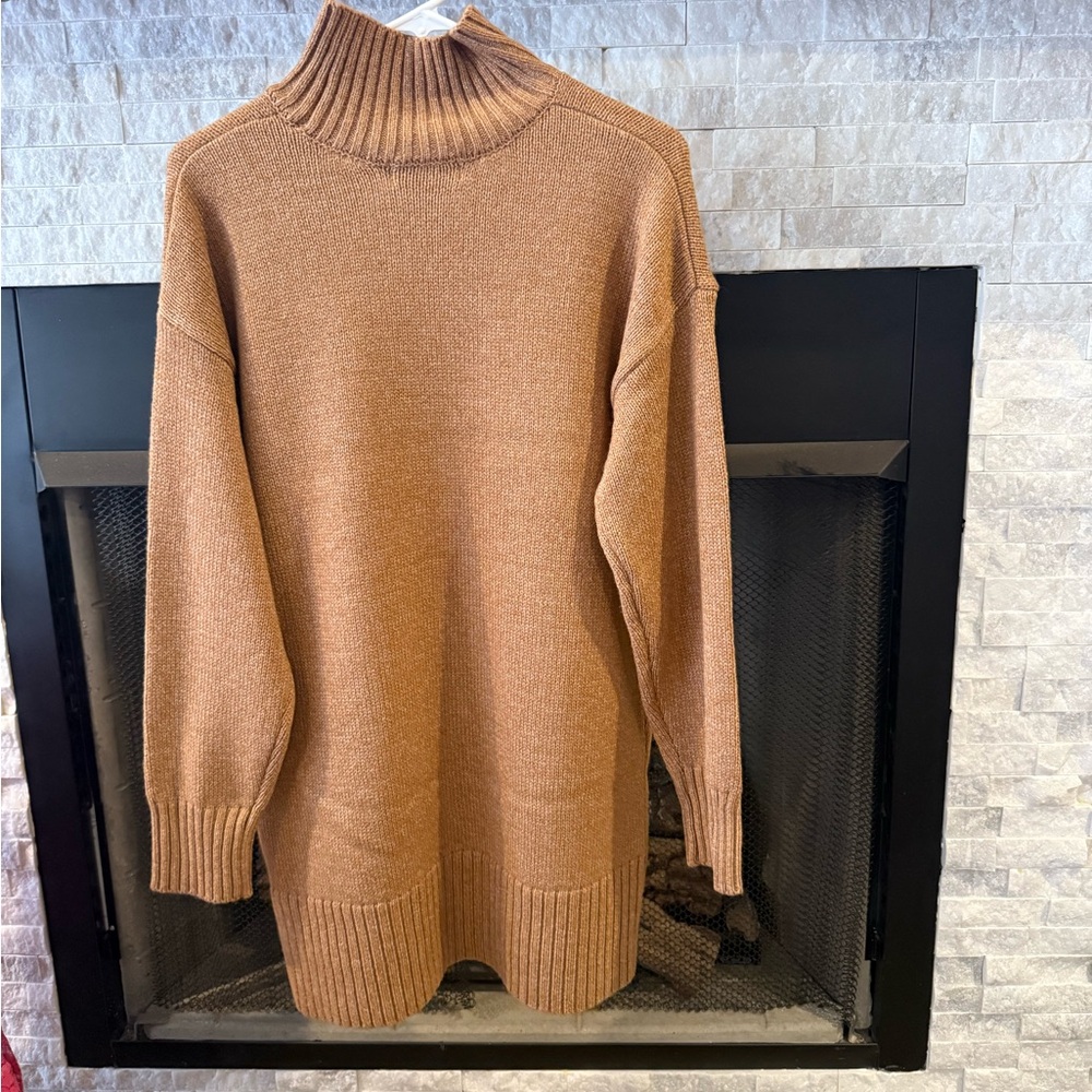 Brand new Zenana mock neck sweater dress camel color